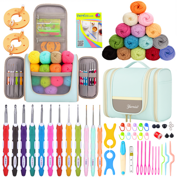 Yarniss Crochet Kits with Case, Beginner Crochet Set Includes 18 Yarn Skeins & 12 Ergonomic Crochet Hooks
