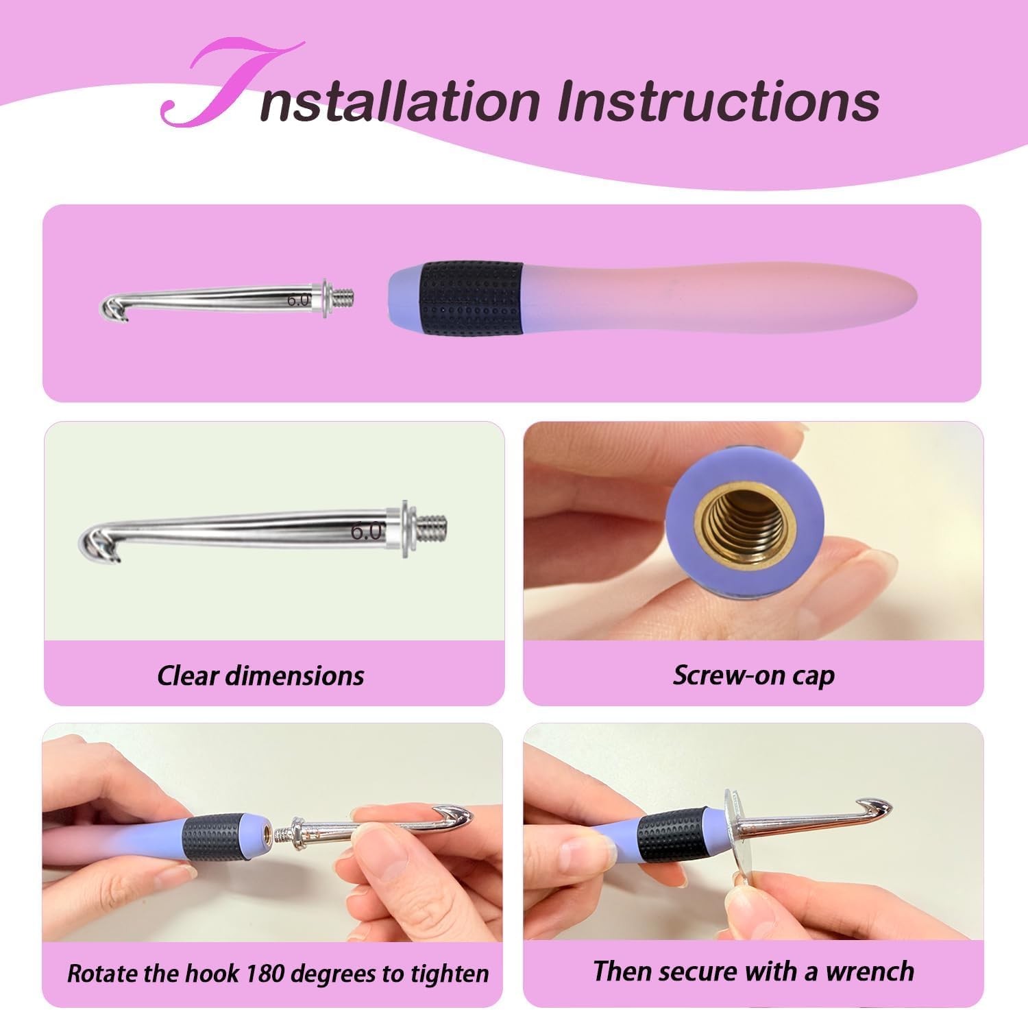 Yarniss Crochet Hooks Set, 9 Sizes 2.5mm-6.5mm Interchangeable Crochet Hooks with Screw Handle, Gradient Purple Ergonomic Comfort Grip, Comes with Wrench & Storage Case