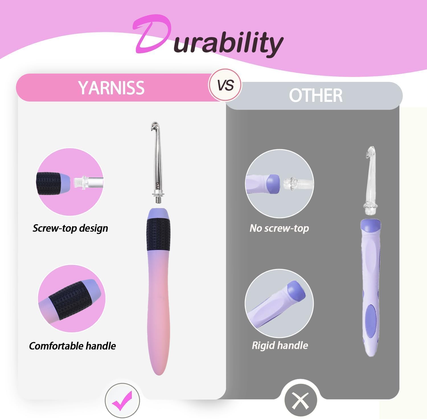 Yarniss Crochet Hooks Set, 9 Sizes 2.5mm-6.5mm Interchangeable Crochet Hooks with Screw Handle, Gradient Purple Ergonomic Comfort Grip, Comes with Wrench & Storage Case