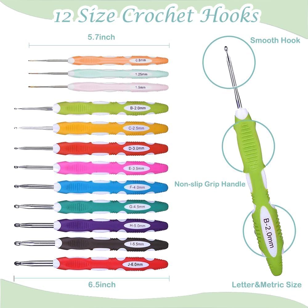 Yarniss Crochet Kits for Beginners, Complete Crochet Kit with Bag, Mint 1050 Yards Crochet Yarn & 12 Size Ergonomic Crochet Hooks, Learn to Crochet with Step by Step Video Tutorial