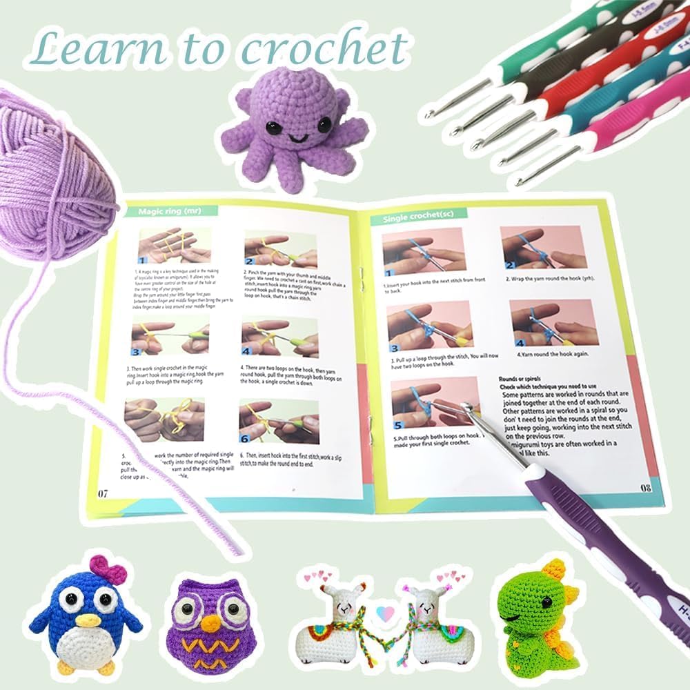 Yarniss Crochet Kits for Beginners, Complete Crochet Kit with Bag, Mint 1050 Yards Crochet Yarn & 12 Size Ergonomic Crochet Hooks, Learn to Crochet with Step by Step Video Tutorial
