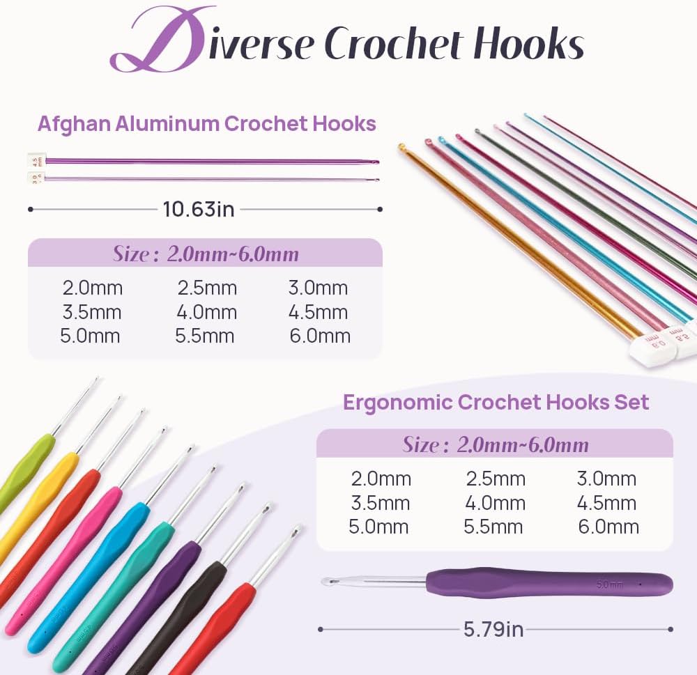 Yarniss Crochet Kits for Beginner Adults, All Inclusive Crochet Set with 9 Size Crochet Hooks, Afghan Crochet Needles 2.0-6.0mm, 1136 Yards Yarn Skeins Balls, Knitting Kits Storage Organizer