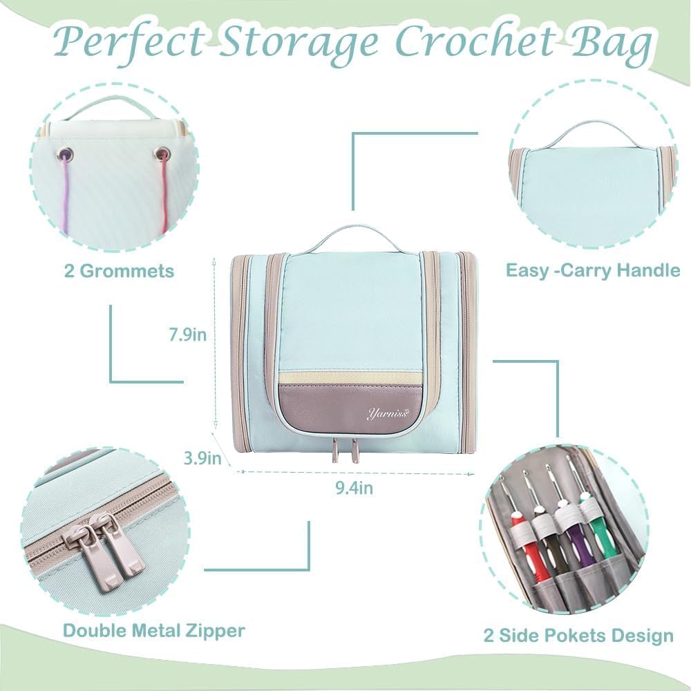 Yarniss Crochet Kits for Beginners, Complete Crochet Kit with Bag, Mint 1050 Yards Crochet Yarn & 12 Size Ergonomic Crochet Hooks, Learn to Crochet with Step by Step Video Tutorial