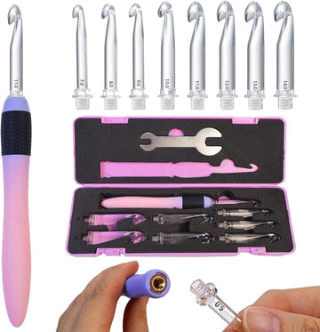 Yarniss 8 Large-Size Gradient Purple Handles, 7.0mm-14mm Interchangeable Plastic Needles (Screw-On Type, Includes Wrench)