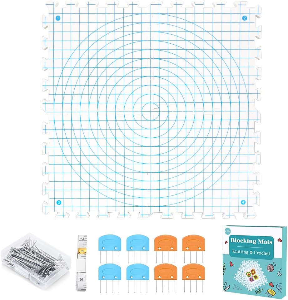 Yarniss Blocking Mats for Knitting & Crocheting - Extra Thick Blocking Boards with Grids，4 Pcs