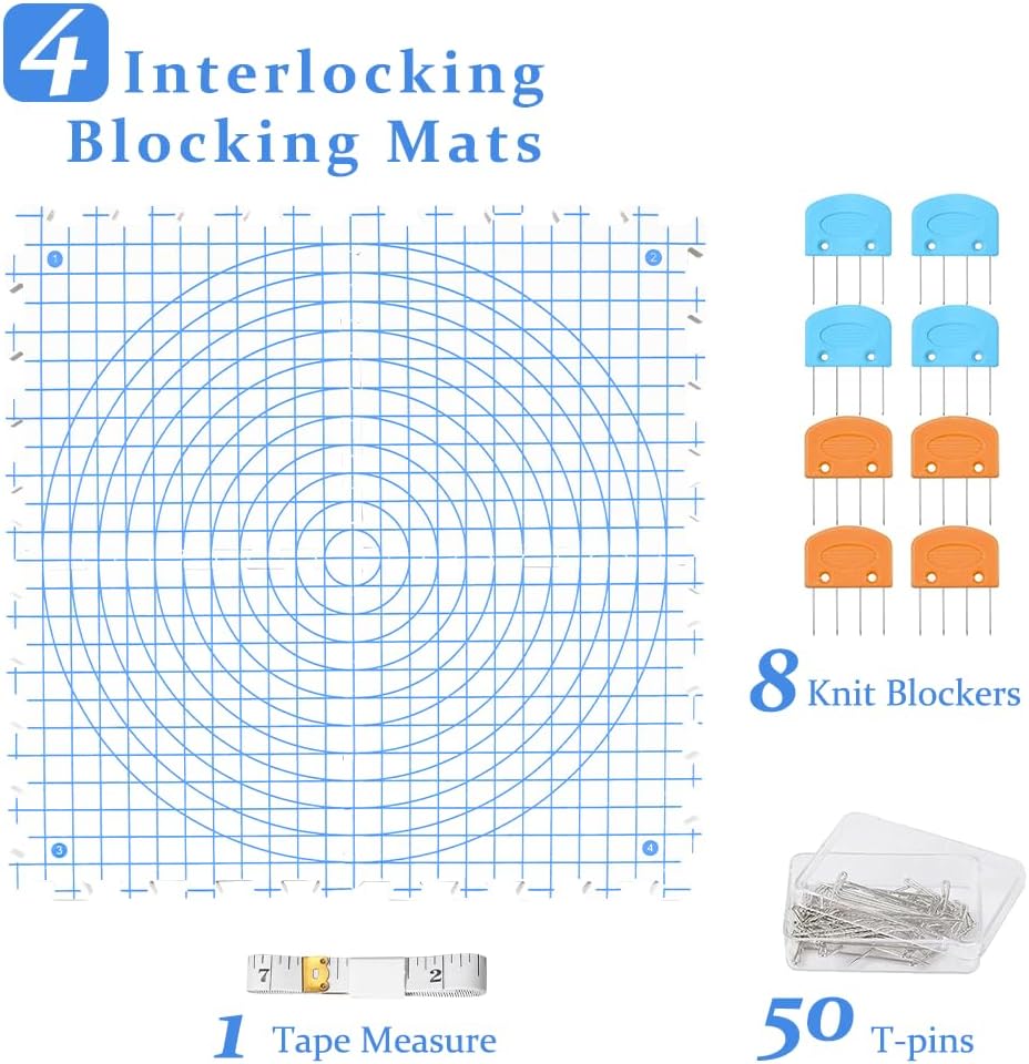 Yarniss Blocking Mats for Knitting & Crocheting - Extra Thick Blocking Boards with Grids，4 Pcs