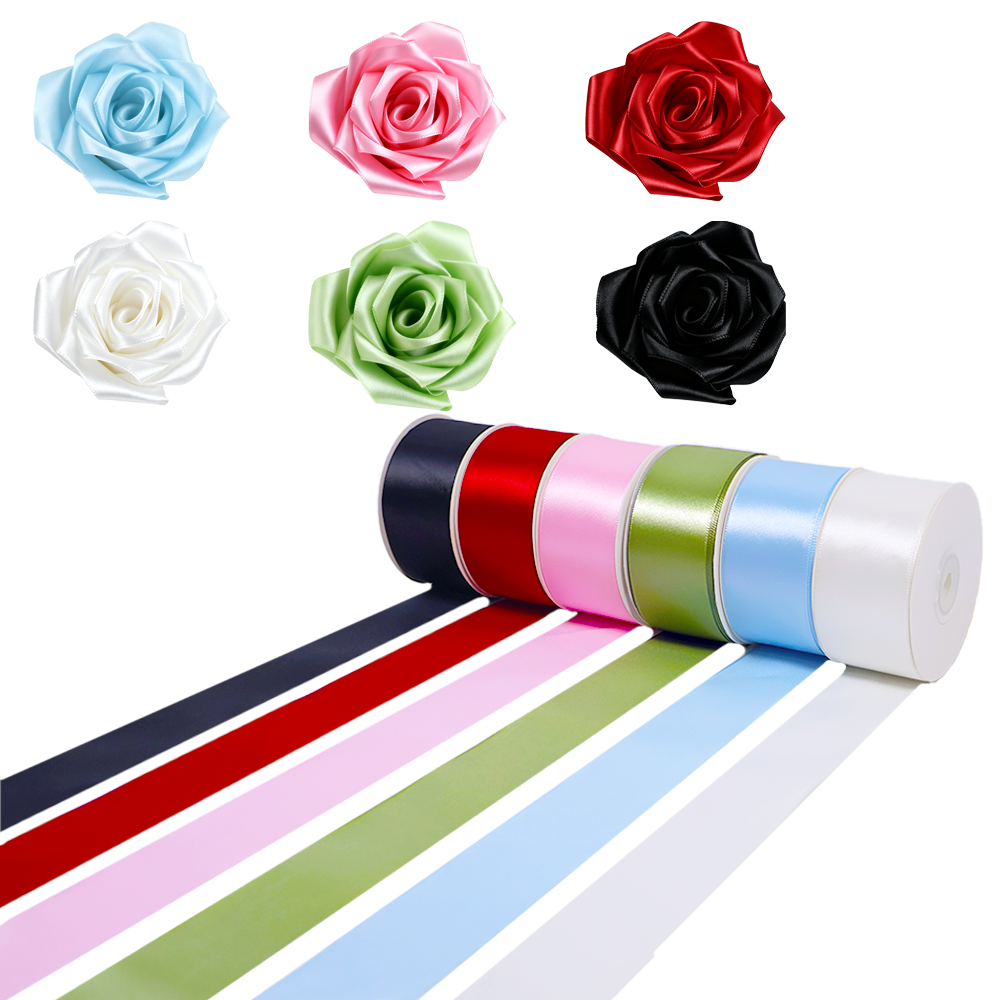Yarniss 1-1/2 Inches 25 Yards Satin Ribbon x 6 Rolls Total 150 Yards, Solid Fabric Ribbon Roll for Flower Bouquets, Gift Wrapping, Wedding, Handmade Crafts