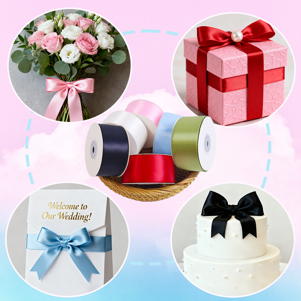 Yarniss 1-1/2 Inches 25 Yards Satin Ribbon x 6 Rolls Total 150 Yards, Solid Fabric Ribbon Roll for Flower Bouquets, Gift Wrapping, Wedding, Handmade Crafts