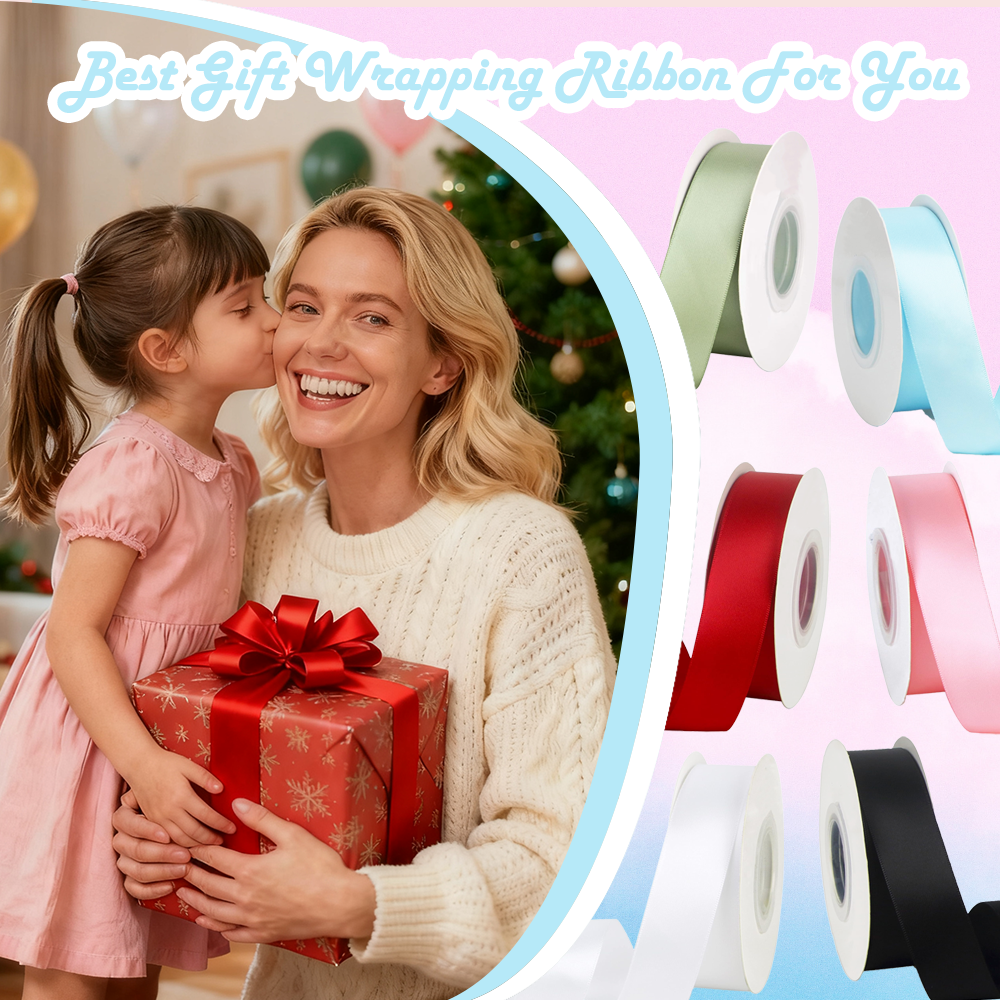 Yarniss 1-1/2 Inches 25 Yards Satin Ribbon x 6 Rolls Total 150 Yards, Solid Fabric Ribbon Roll for Flower Bouquets, Gift Wrapping, Wedding, Handmade Crafts