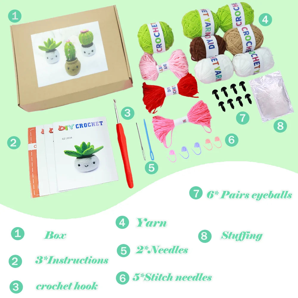 Yarniss Crochet Kit – Pot Plant Family | Beginner Amigurumi Set & Video