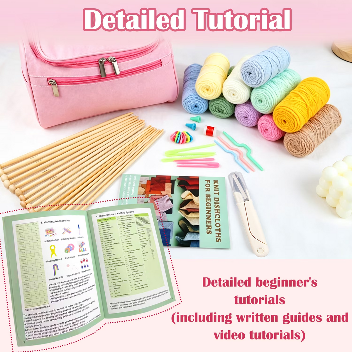 Yarniss Complete Knitting Kit for Beginners, Bamboo Knitting Needles Set 3.75mm-7mm, 10 yarn balls, Storage Case & Full Accessories, All-in-One Knitters Gift for Adults