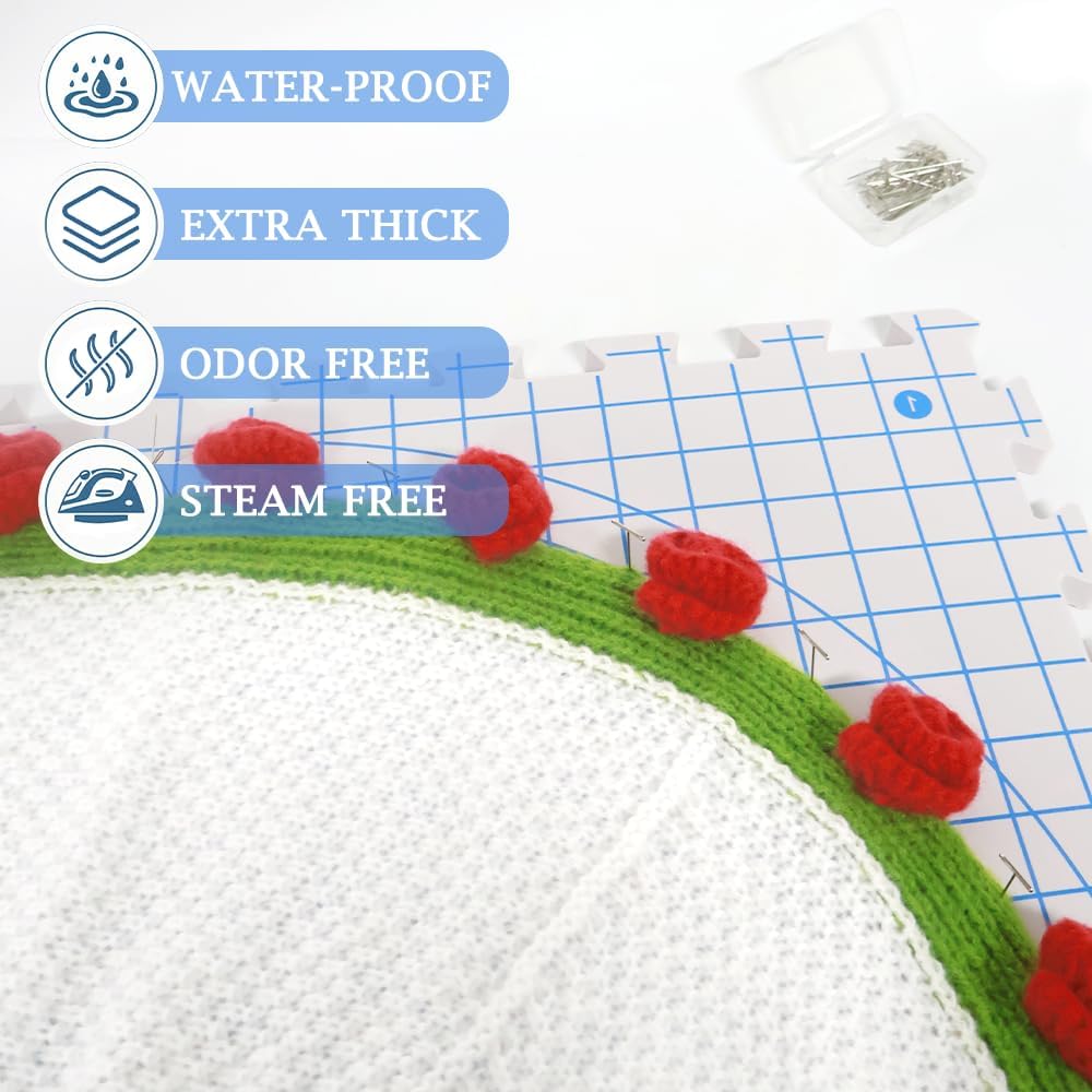 Yarniss Blocking Mats for Knitting & Crocheting - Extra Thick Blocking Boards with Grids，4 Pcs