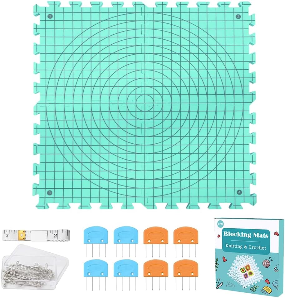 Yarniss Blocking Mats for Knitting & Crocheting - Extra Thick Blocking Boards with Grids，4 Pcs
