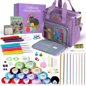 Yarniss Crochet Kits for Beginner Adults, All Inclusive Crochet Set with 9 Size Crochet Hooks, Afghan Crochet Needles 2.0-6.0mm, 1136 Yards Yarn Skeins Balls, Knitting Kits Storage Organizer