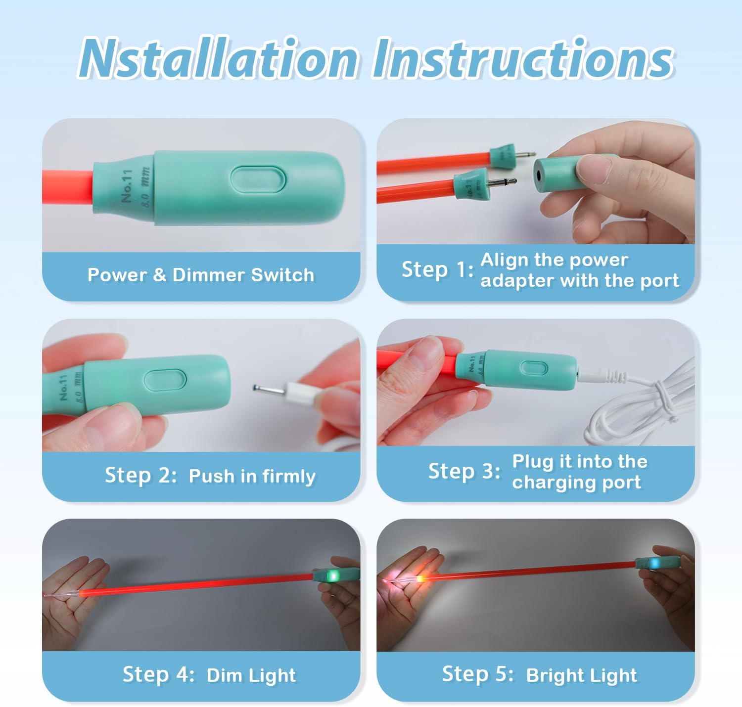Yarniss 13-Piece Light Up Crochet Hooks 2.5-6.5mm,2 Size Lighted Knitting Needles Set 5.0mm 8.0mm, Includes 2 Extra USB Rechargeable Headswith Case