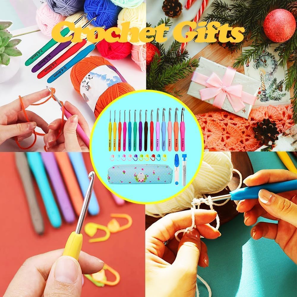Yarniss 14 Size Crochet Hooks 2.0mm(B)-10.mm(N), Crochet Hook with Ergonomic Soft Grip
