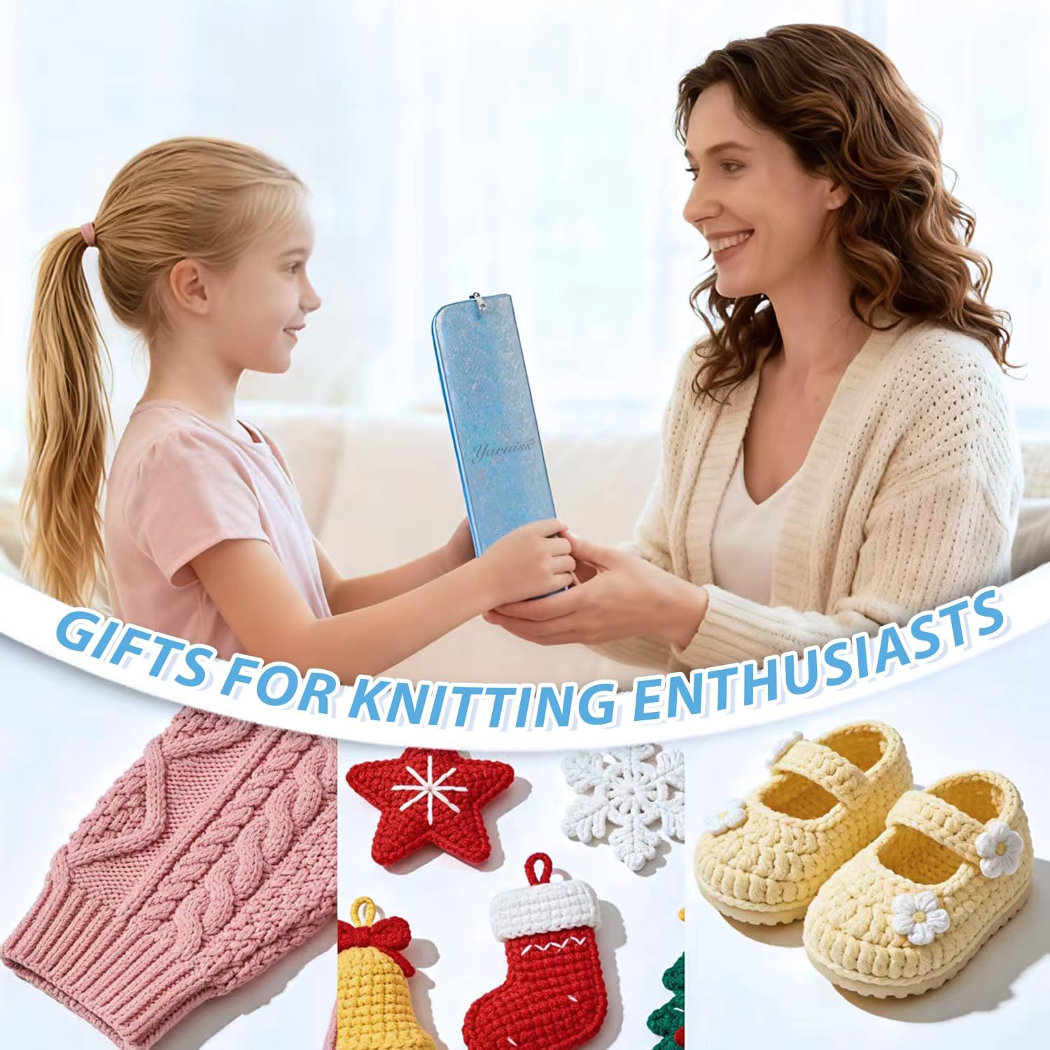 Yarniss 13-Piece Light Up Crochet Hooks 2.5-6.5mm,2 Size Lighted Knitting Needles Set 5.0mm 8.0mm, Includes 2 Extra USB Rechargeable Headswith Case