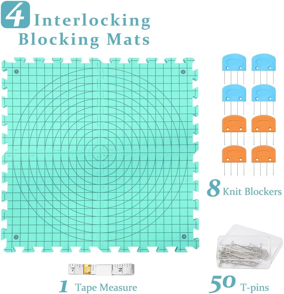 Yarniss Blocking Mats for Knitting & Crocheting - Extra Thick Blocking Boards with Grids，4 Pcs
