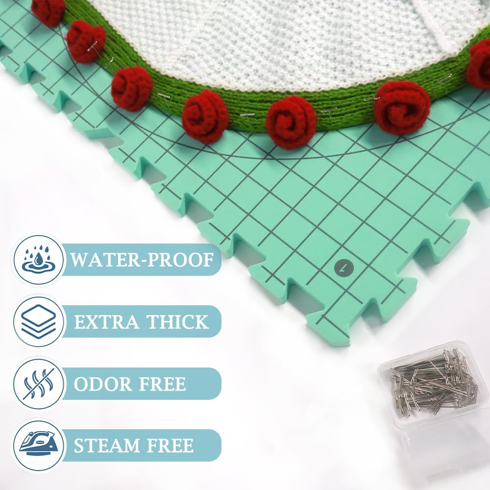 Yarniss Blocking Mats for Knitting & Crocheting - Extra Thick Blocking Boards with Grids，4 Pcs