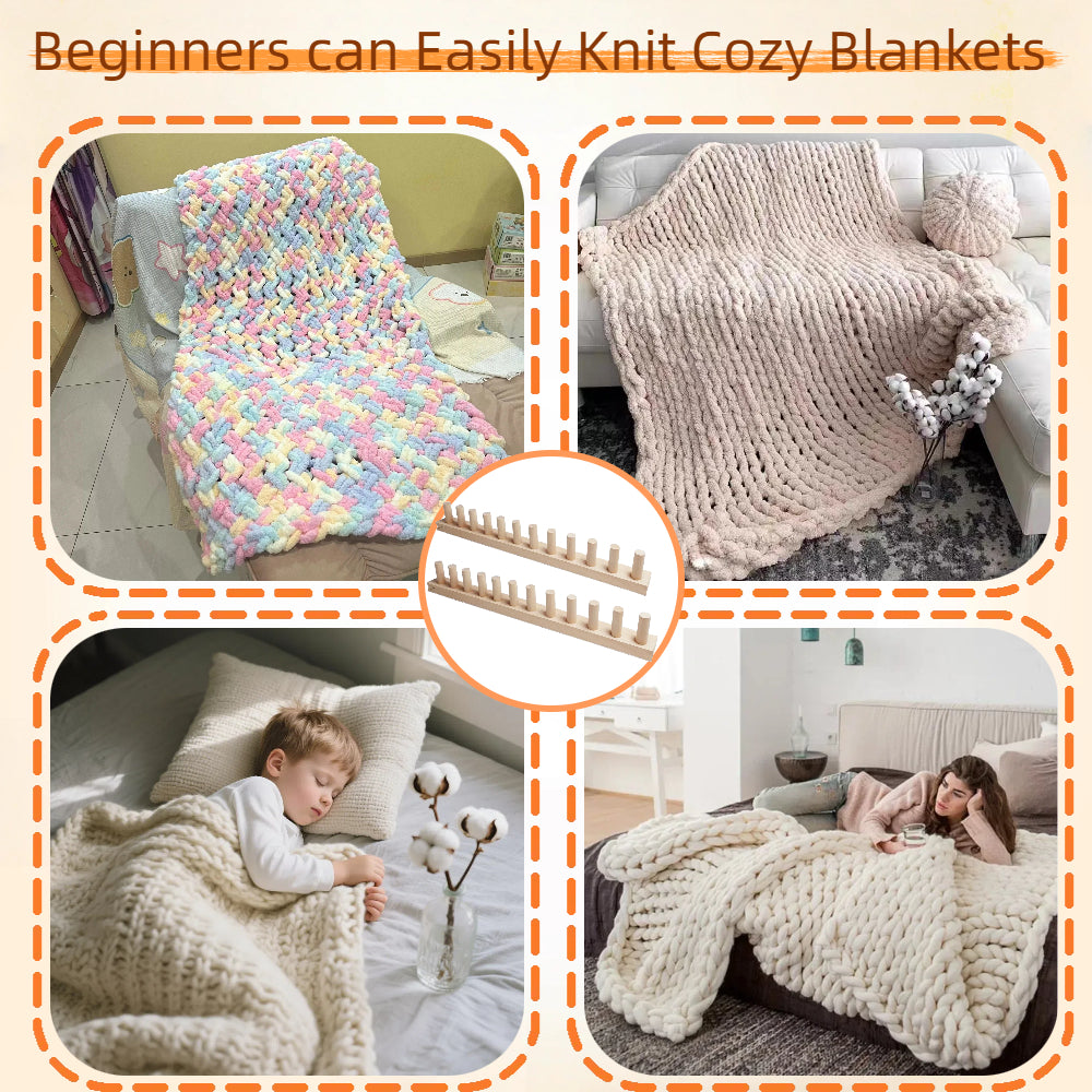 Yarniss 47" Chunky Blanket Loom Kit, Wooden Knitting Loom Frame for Hand, Thick Yarn Knitting Tools for Beginner 2 Packs