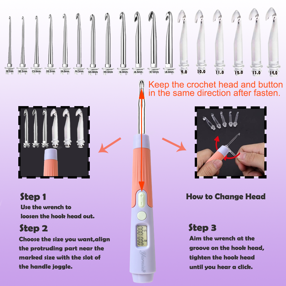 Yarniss Crochet Hooks with Counter 2.0mm-14.0mm,18 Size Digital Counting & Lighted Crochet Hooks Set with Case