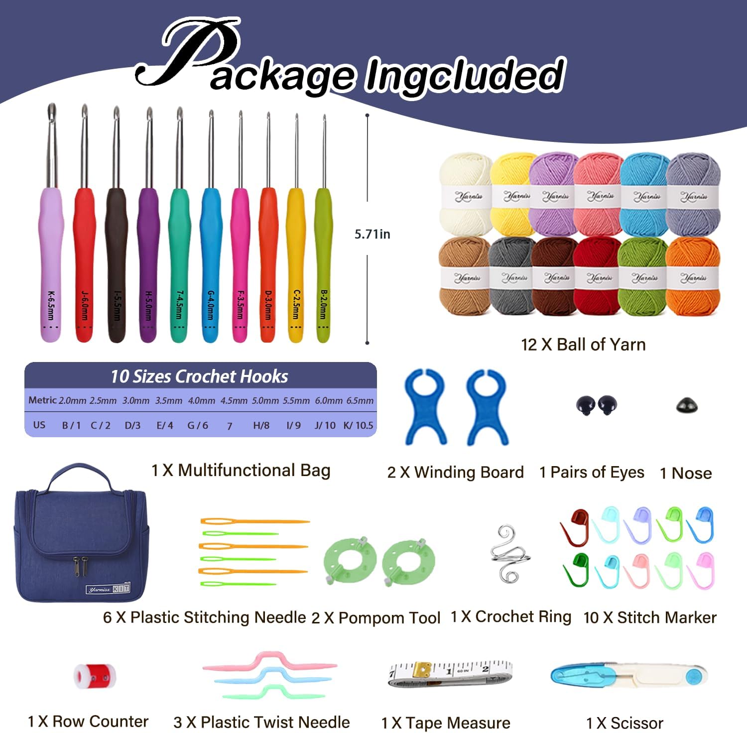 Yarniss Crochet Kit for Beginners,Crochet Kits with 1120 Yards Crochet Yarn Balls and 14 PCS Crochet Hooks Set Travel Knitting Crochet Supplies