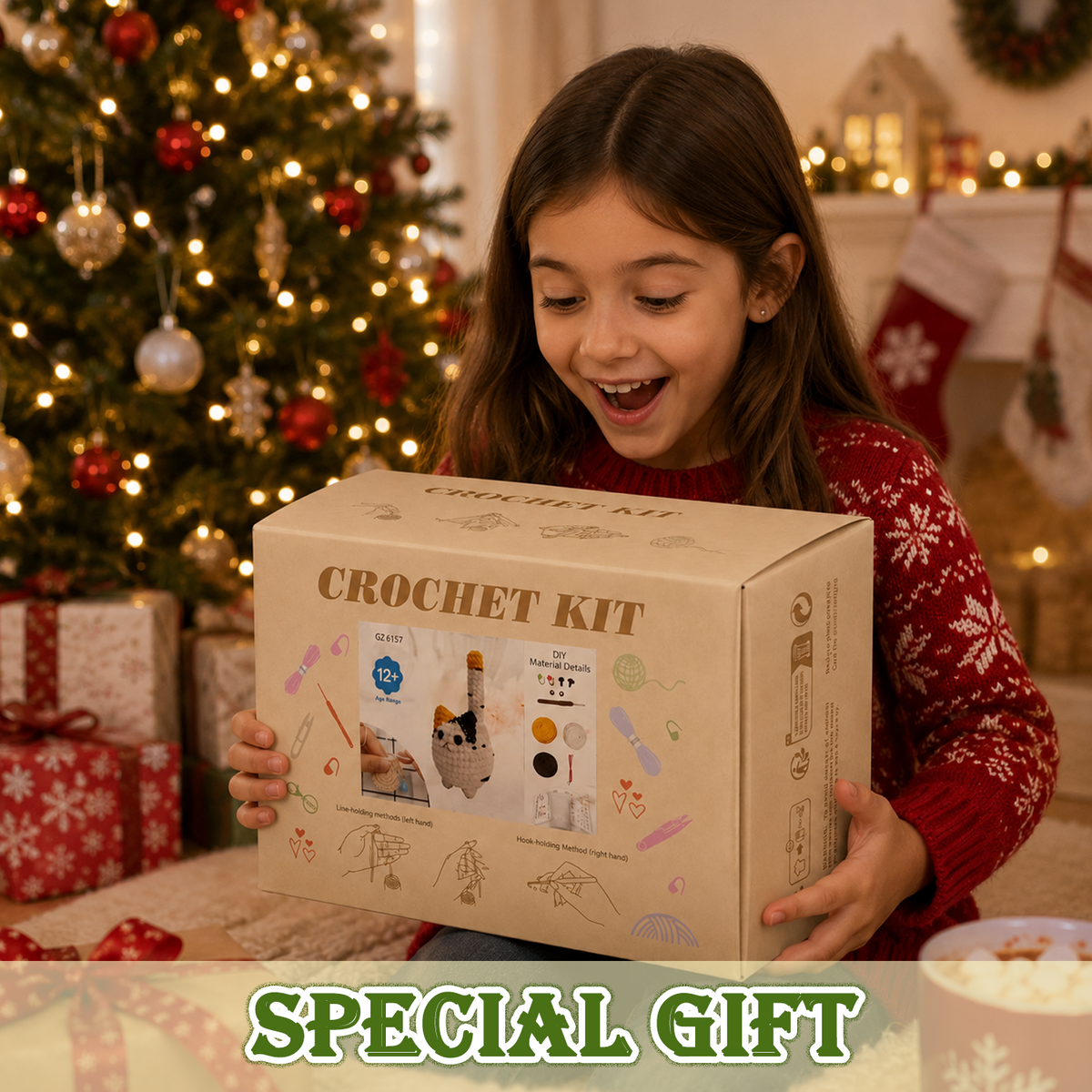 Yarniss Crochet Kit for Beginners, Big Calico Cat Starter Kit with Video Tutorials