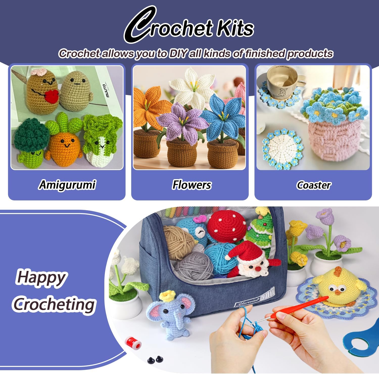 Yarniss Crochet Kit for Beginners,Crochet Kits with 1120 Yards Crochet Yarn Balls and 14 PCS Crochet Hooks Set Travel Knitting Crochet Supplies