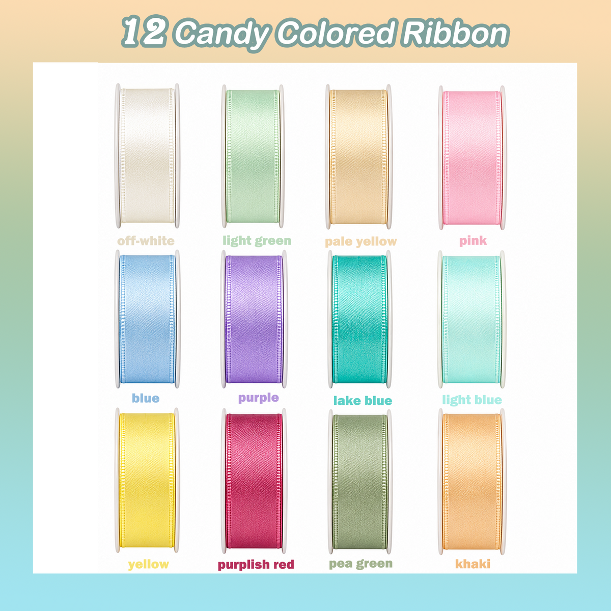 Yarniss 120 Yards Rainbow Ribbon 12 Colors 3/8" x 10 Yards/Roll, Colorful Satin Spring Ribbon for Craft Projects Hair Bows Gift