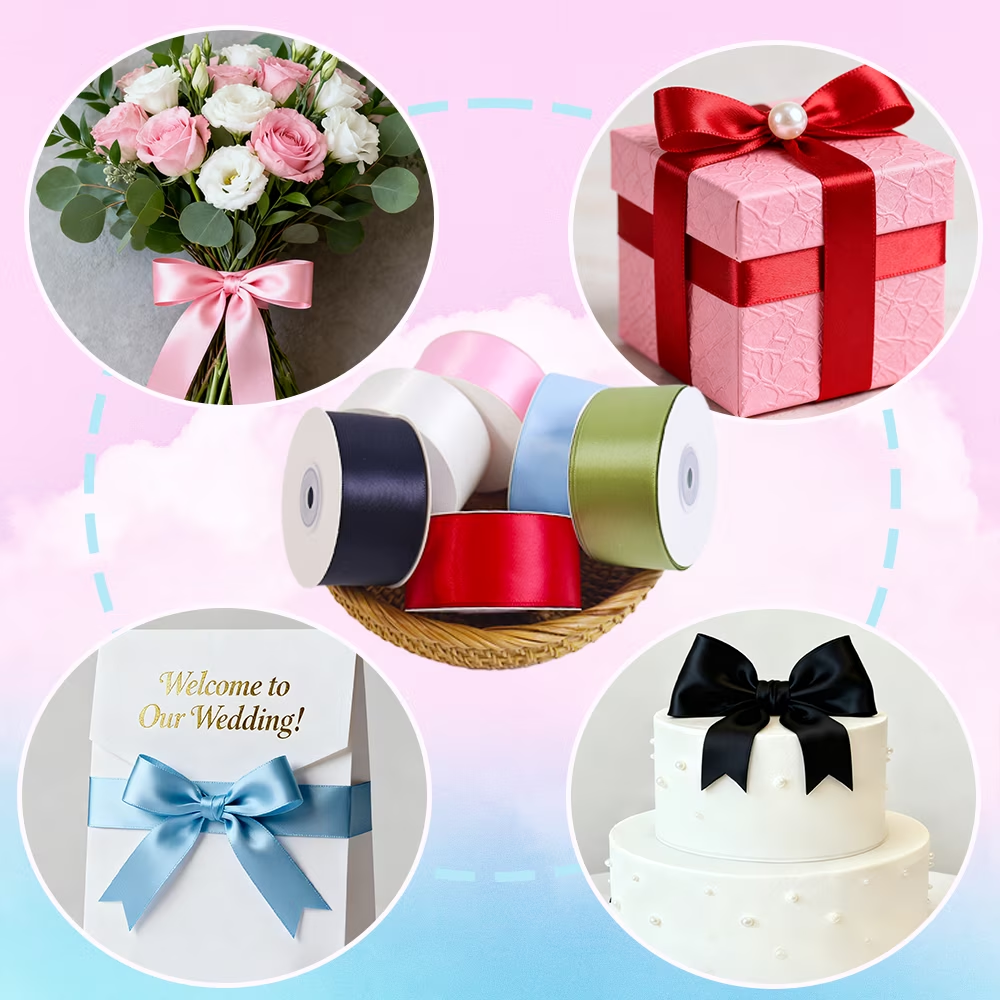 Yarniss Satin Ribbon 1-1/2 Inch, 6 Rolls 150 Yards Solid Fabric Ribbon, Ribbon for Gift Wrapping Bouquets Wedding Crafts