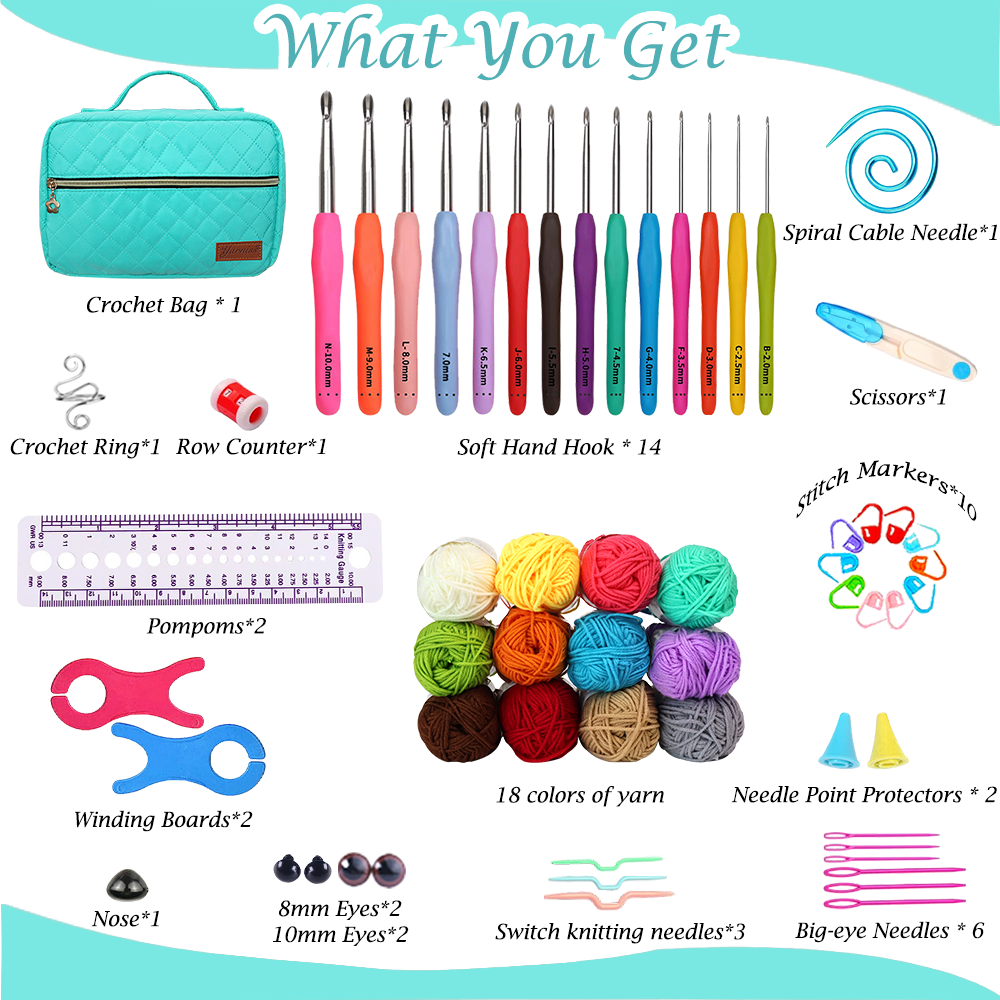 Yarniss Crochet Kit for Beginners,60 Pcs Starter Crochet Kits Include Soft Yarn,Hooks and Accessories