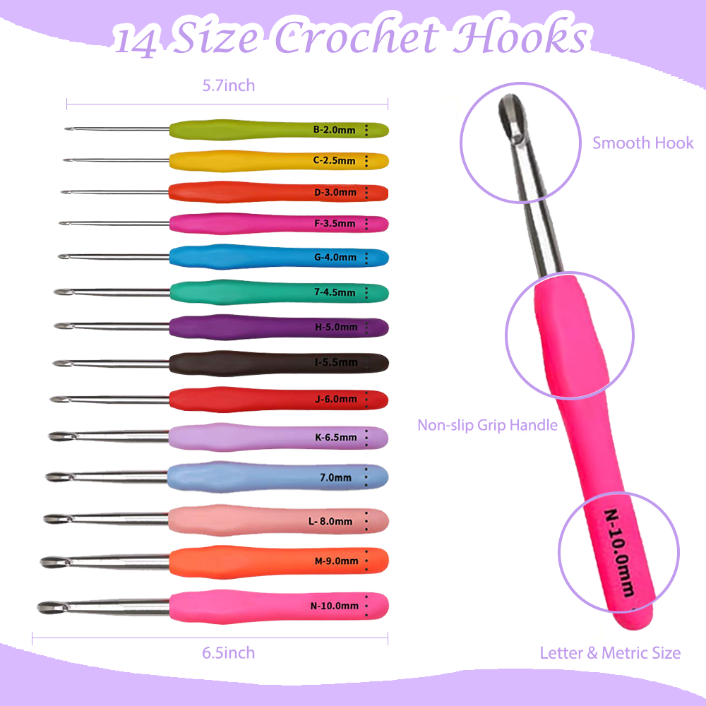 Yarniss Crochet Kits for Beginners with Instruction, All-Inclusive Crochet Set Include 840 Yards Yarn&14 Sizes Crochet Hooks, Crocheting Kit for Adult with Bag,Purple