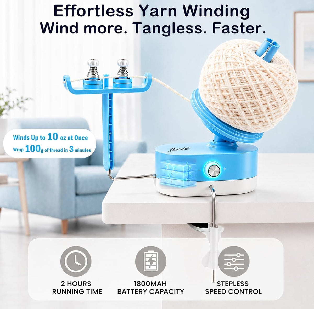 Yarniss Electric Yarn Winder, Large Capacity Automatic Yarn Cake Winder 10oz
