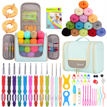 Yarniss Crochet Kits for Beginners, Complete Crochet Kit with Bag, Mint 1050 Yards Crochet Yarn & 12 Size Ergonomic Crochet Hooks, Learn to Crochet with Step by Step Video Tutorial