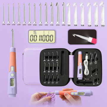 Yarniss Crochet Hooks with Counter 2.0mm-14.0mm,18 Size Digital Counting & Lighted Crochet Hooks Set with Case