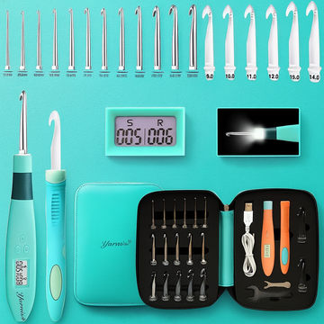 Yarniss 18 Size Counting Crochet Hooks with Light, Digital Counter Crochet Hooks Set with Case (2.0mm~14.0mm)