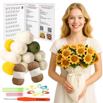 Yarniss Crochet Kit for Blanket, Sunflower Blanket Kit with Instruction & Step-by-Step Video Tutorial, Floral Blanket Set for Beginner