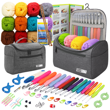 Yarniss Crochet Kit for Beginners - 840 Yards Crochet Yarn and 14 Sizes (2.0-10.0mm) Ergonomic Hooks with Organizer Bag, All Inclusive Crocheting & Knitting Set for Adults
