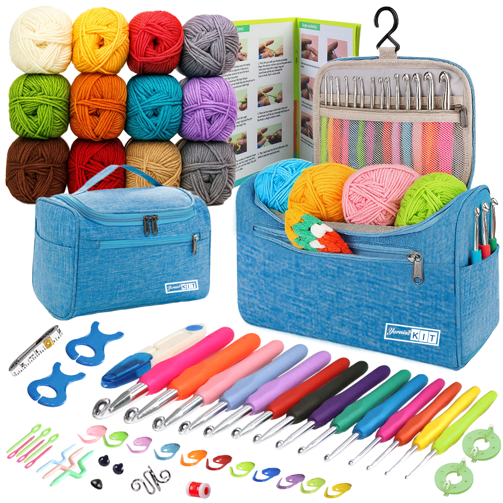 Yarniss Crochet Kits for Beginners - 840 Yards Yarn for Crocheting with 14 Size Hooks 2.0-10.0mm,Learn to Crochet Set with Bag&Accessories,Turquosie
