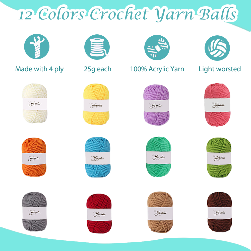 Yarniss Crochet Kit for Beginners,60 Pcs Starter Crochet Kits Include Soft Yarn,Hooks and Accessories
