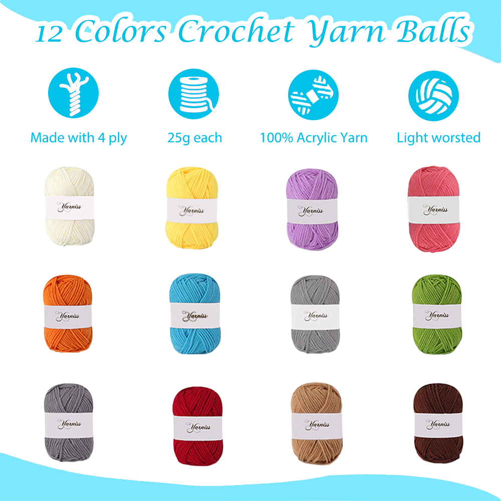 Yarniss Crochet Kits for Beginners - 840 Yards Yarn for Crocheting with 14 Size Hooks 2.0-10.0mm,Learn to Crochet Set with Bag&Accessories,Turquosie