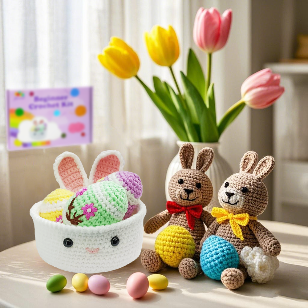 Yarniss Crochet Kit for Beginners,Crochet Starter Kits for Adults Amigurumi Craft Knitting Crocheting Kits with Step-by-Step Video Tutorials-Eggs & Basket