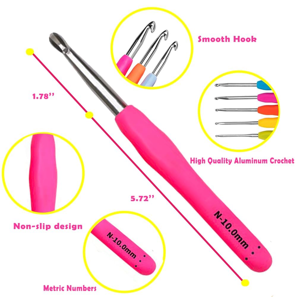 Yarniss Crochet Hooks,14 Size Ergonomic Crochet Hooks Set 2mm(B)-10mm(N)