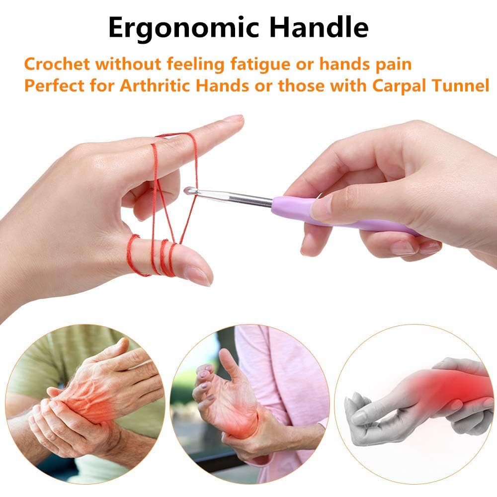Yarniss Crochet Hooks,14 Size Ergonomic Crochet Hooks Set 2mm(B)-10mm(N)