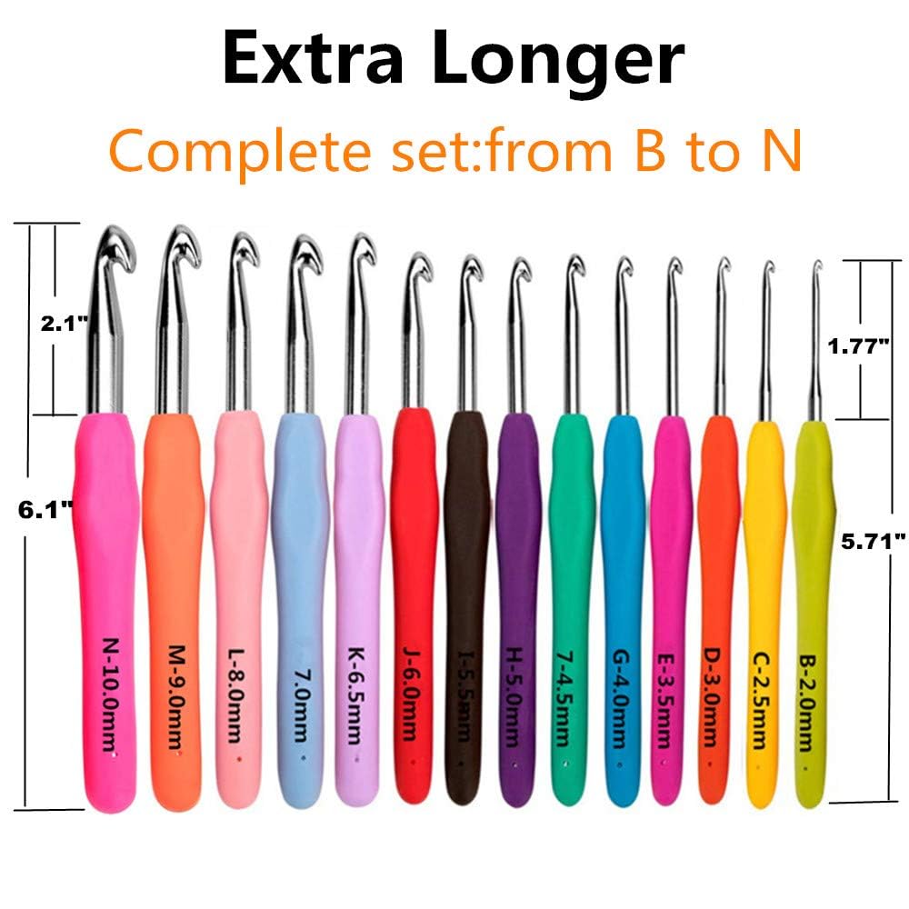Yarniss Crochet Hooks,14 Size Ergonomic Crochet Hooks Set 2mm(B)-10mm(N)