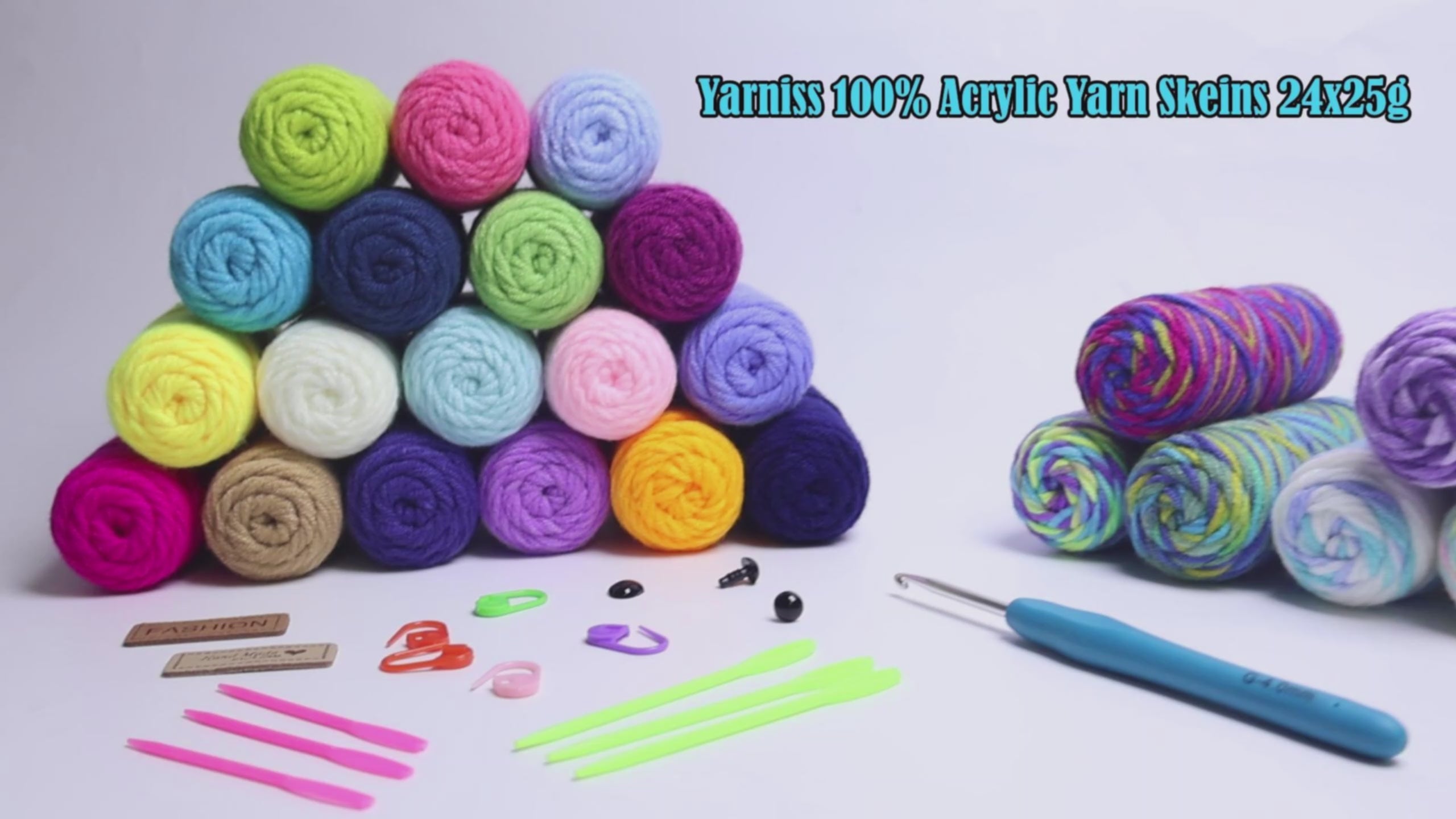 Yarniss Crochet Yarn Kits, 1312 Yards Acrylic Crochet Yarn for Crafts,24 Colors Knitting Yarn Skeins with 4.0mm Crochet Hook